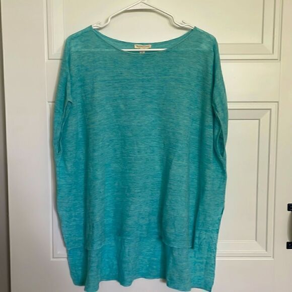Eileen Fisher Blue Linen Oversize Sweater - Picture 1 of 6